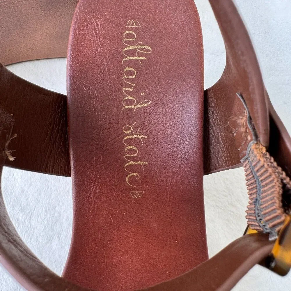 Altar'd State Serah Wedge Sandals Cognac Tortoise Buckle Size 8.5